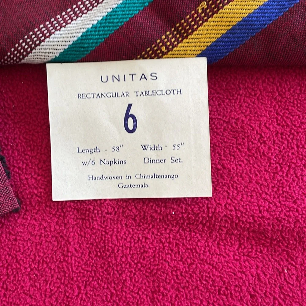 -Handwoven Guatemala rectangular tablecloth and matching napkins.